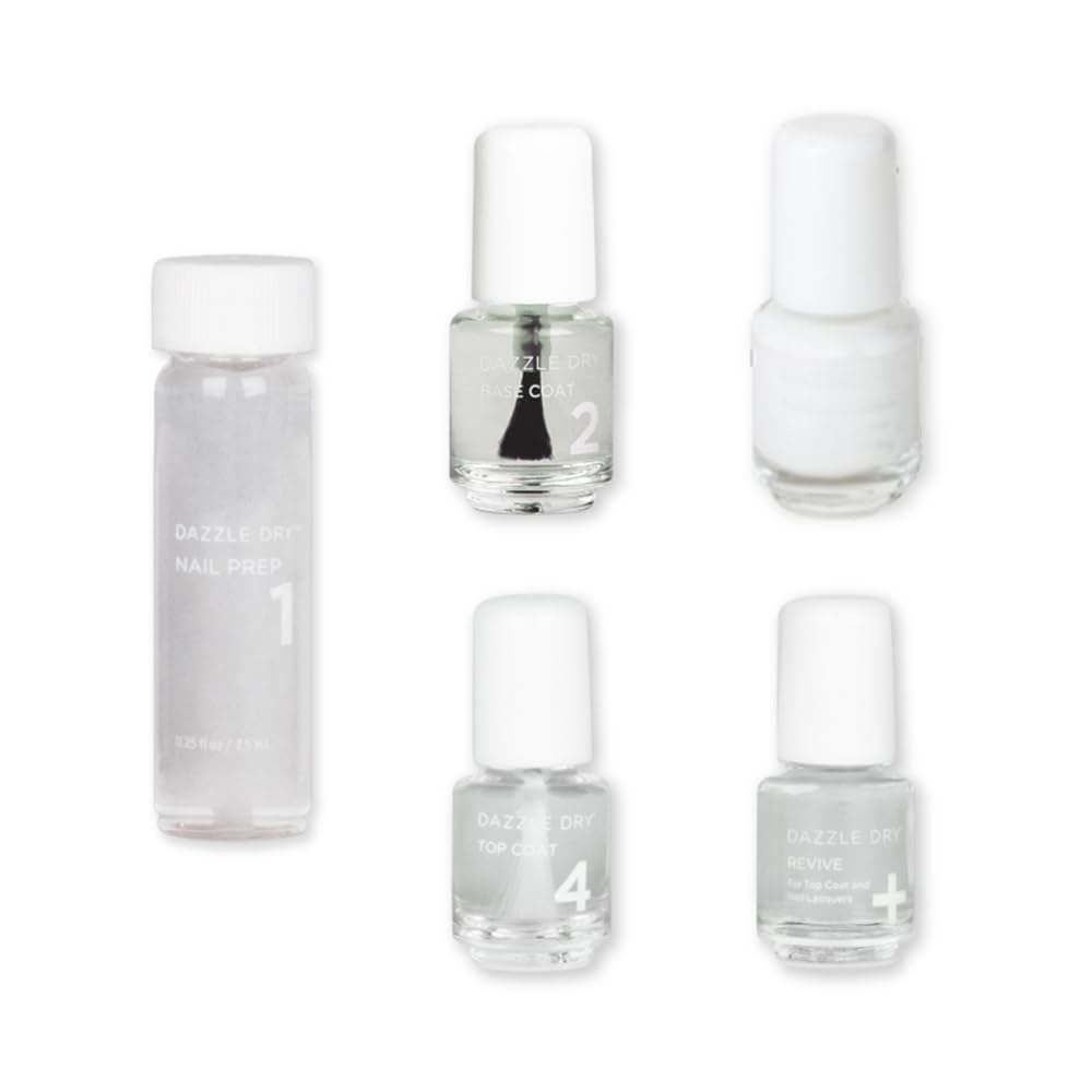 Dazzle Dry Mini Kit 4 Step System - White Lightning - A True Stark White. Full Coverage Cream. (5 Piece Kit / 5 Manicures)