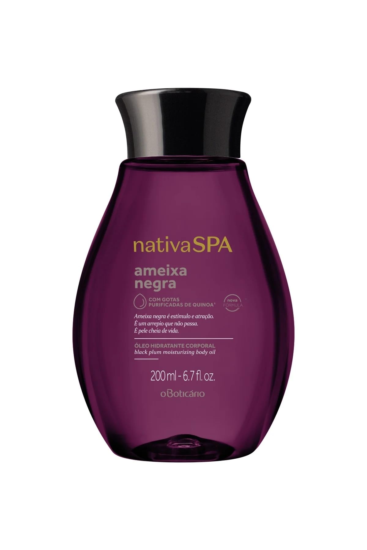 Nativa Spa By O Botic Rio, Black Plum Body Oil, Scented Moisturizer, Enriched With Purified Quinoa Drops To Boost Hydration, 6.