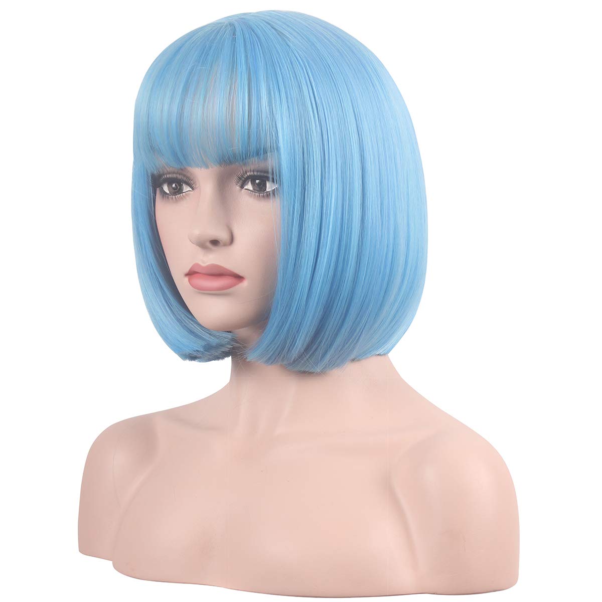Wildcos Short 12 Inches Straight Synthetic Cosplay Wig For Women (Light Blue)