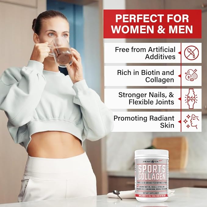 Sports Collagen Powder, 12.42 oz - Grass Fed Bovine & Wild Fish Hydrolyzed Type I, II, III Multi Collagen Peptides, Unflavored Protein Powder with BCAA, Magnesium & Electrolytes