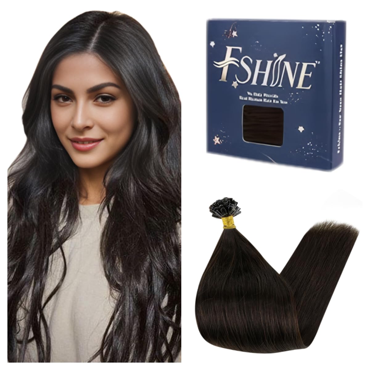 Fshine Keratin Tip Hair Extensions Human Hair Brown Fusion Hair Extensions 50G U Tip Hair Extensions Human Hair Pre Bonded Kerta