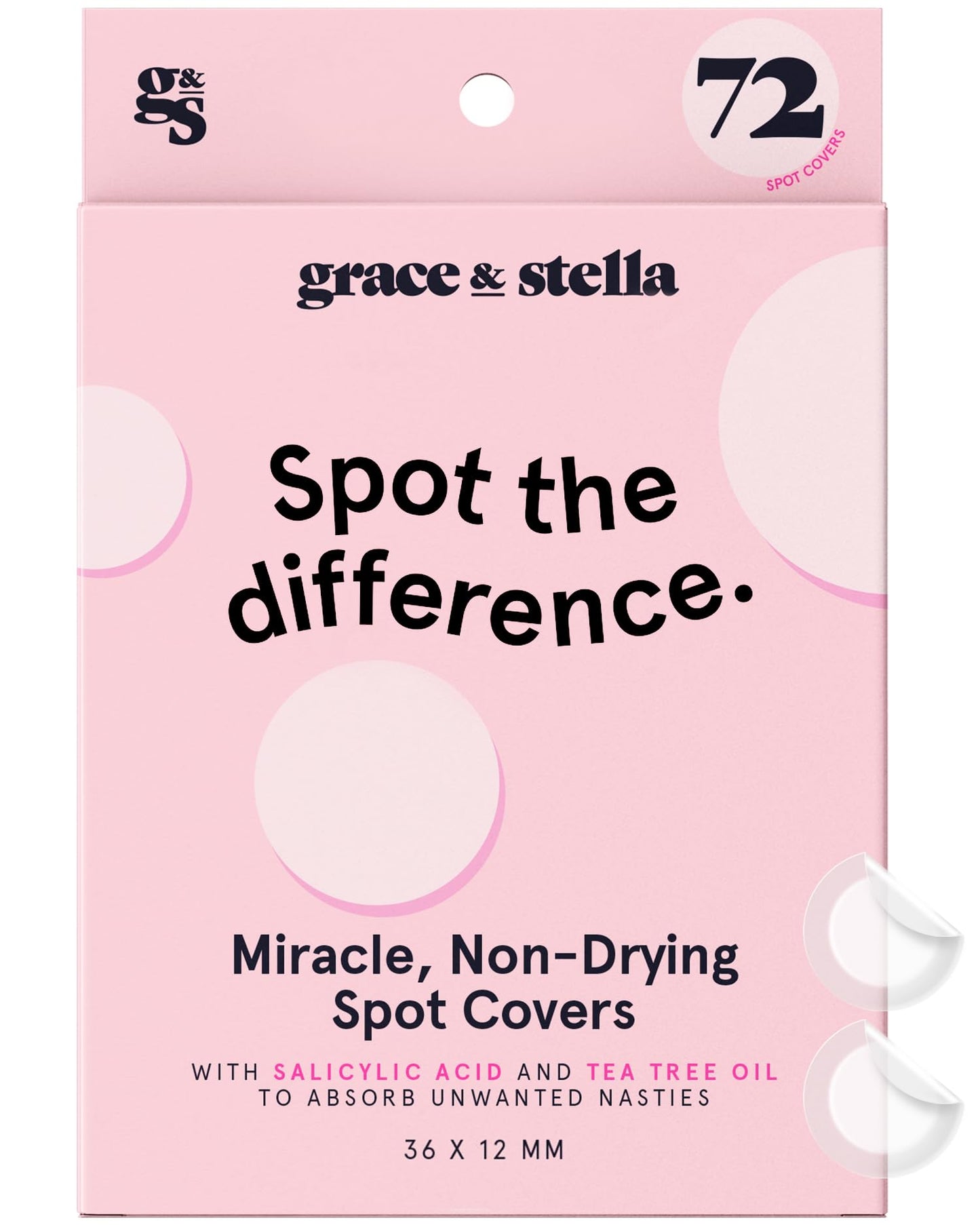 Grace & Stella Pimple Patches For Face (Round, 72 Count) - Hydrocolloid Acne Patches For Face - Dermatologist Tested, Vegan, Cru