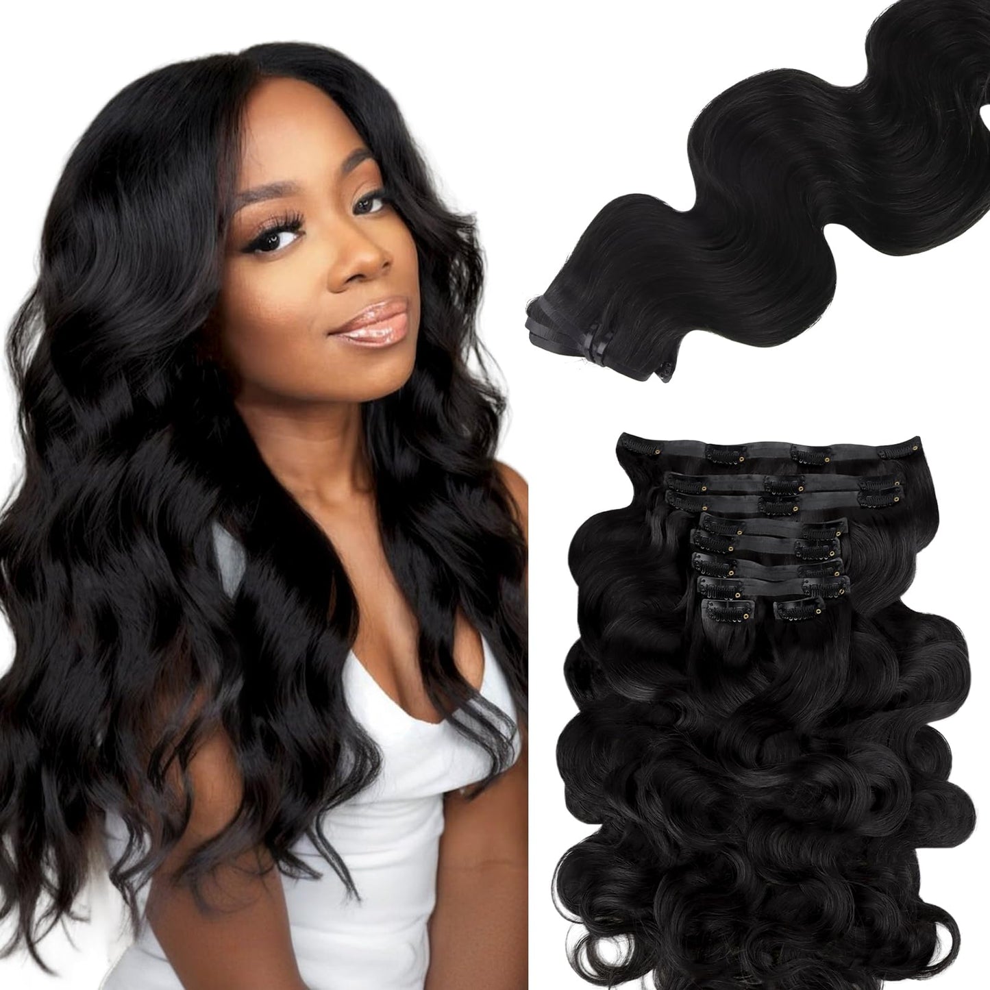 Lashey Seamless Clip In Hair Extensions Human Hair 130G 9Pcs 18 Inch Body Wave #1 Jet Black Clip In Hair Extensions For Women Na