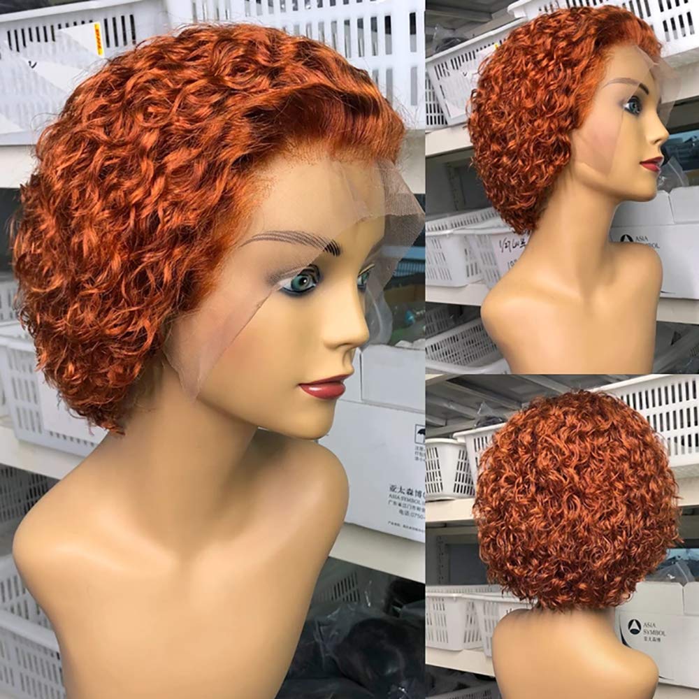 Derun Curly Bob Lace Front Wig Human Hair 13 6 T Part Lace Front Short Bob Wigs Ginger Orange Remy Hair For Women (10 Inch,Oran