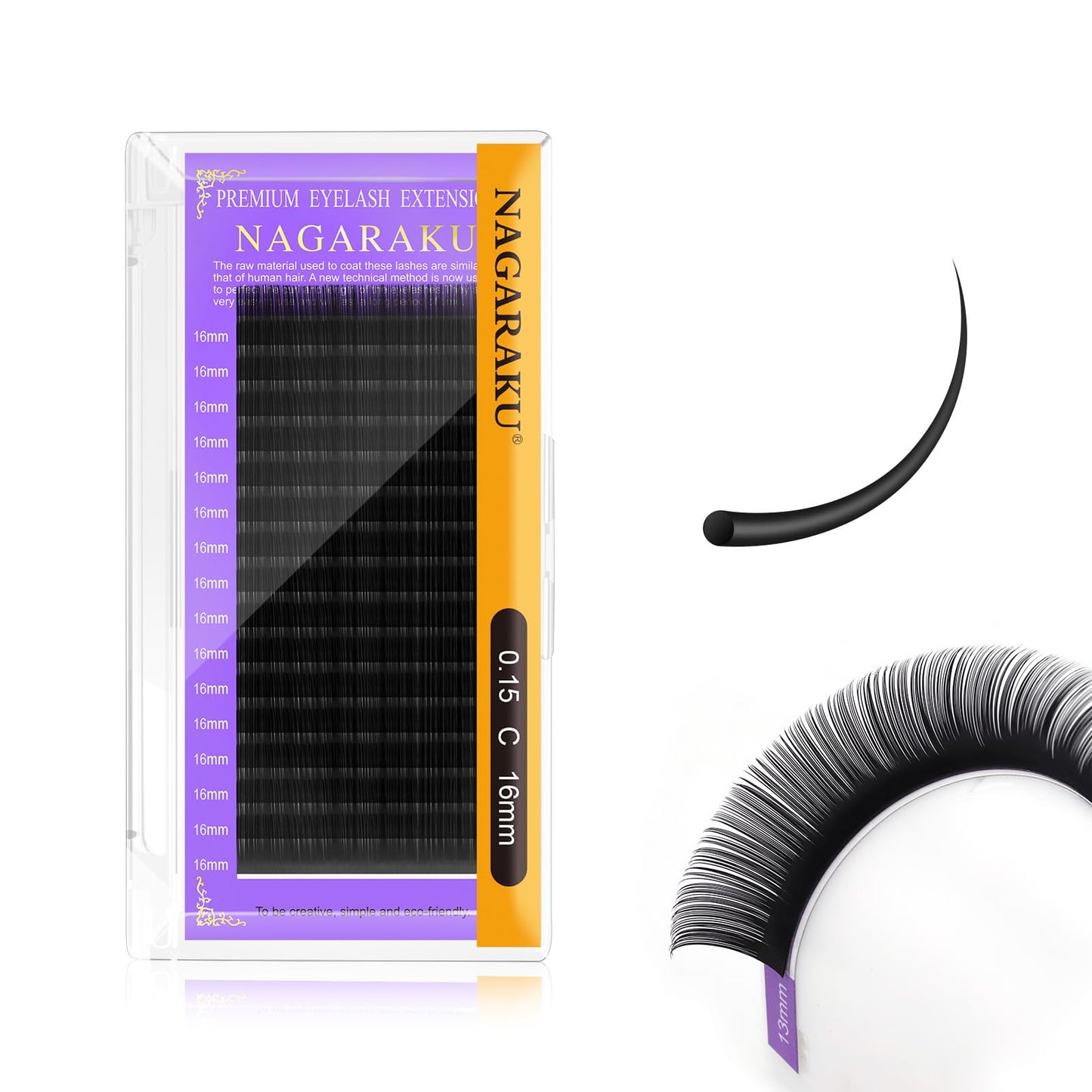 Nagaraku Eyelash Extensions Individual Lashes 0.15 Mm C Curl 16Mm Premium Classic Matte Black Faux Mink 16 Rows Natural Professi