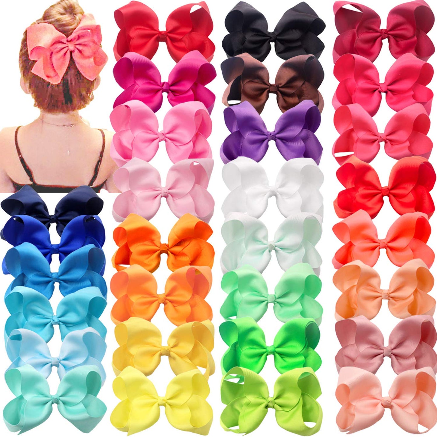 C LLOT 30 Pieces 6 Inch Hair Bows for Girls Clips Grosgrain Ribbon Boutique Hair Bow Alligator Clips For Girls Teens Toddlers K
