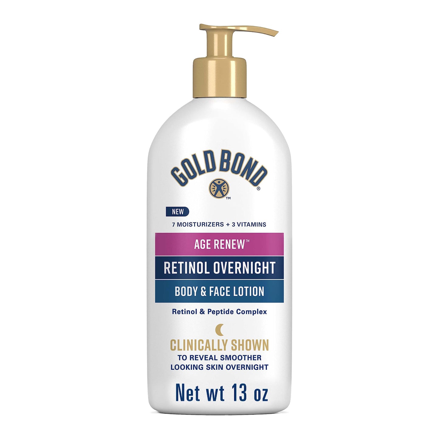 Gold Bond Age Renew Retinol Overnight Body & Face Lotion, With Retinol & Peptide Complex, 13 Oz.