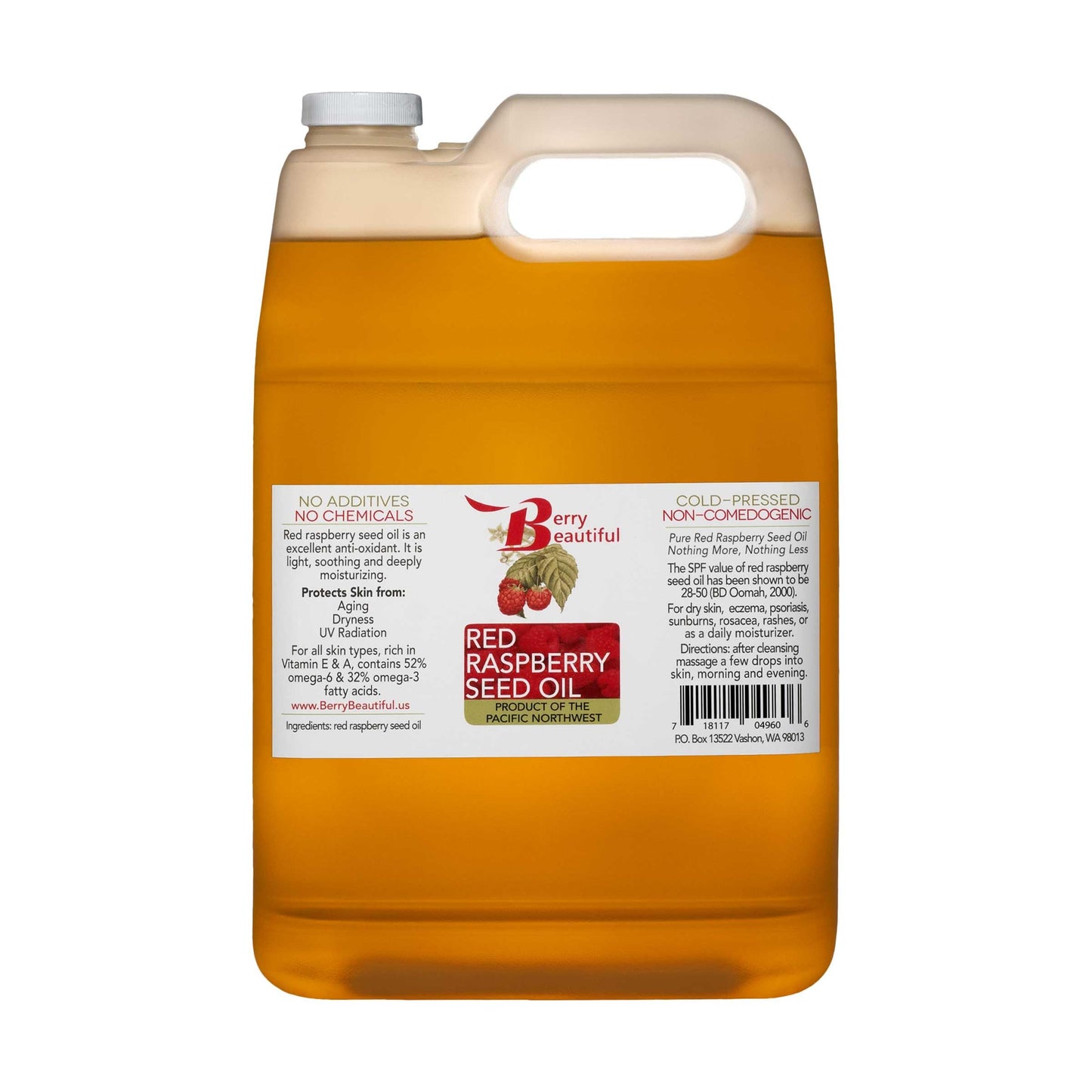 Berry Beautiful Red Raspberry Seed Oil - 1 Gallon - Cold-Pressed From Raspberries Grown By Northwest Berry Co-Op Farmers