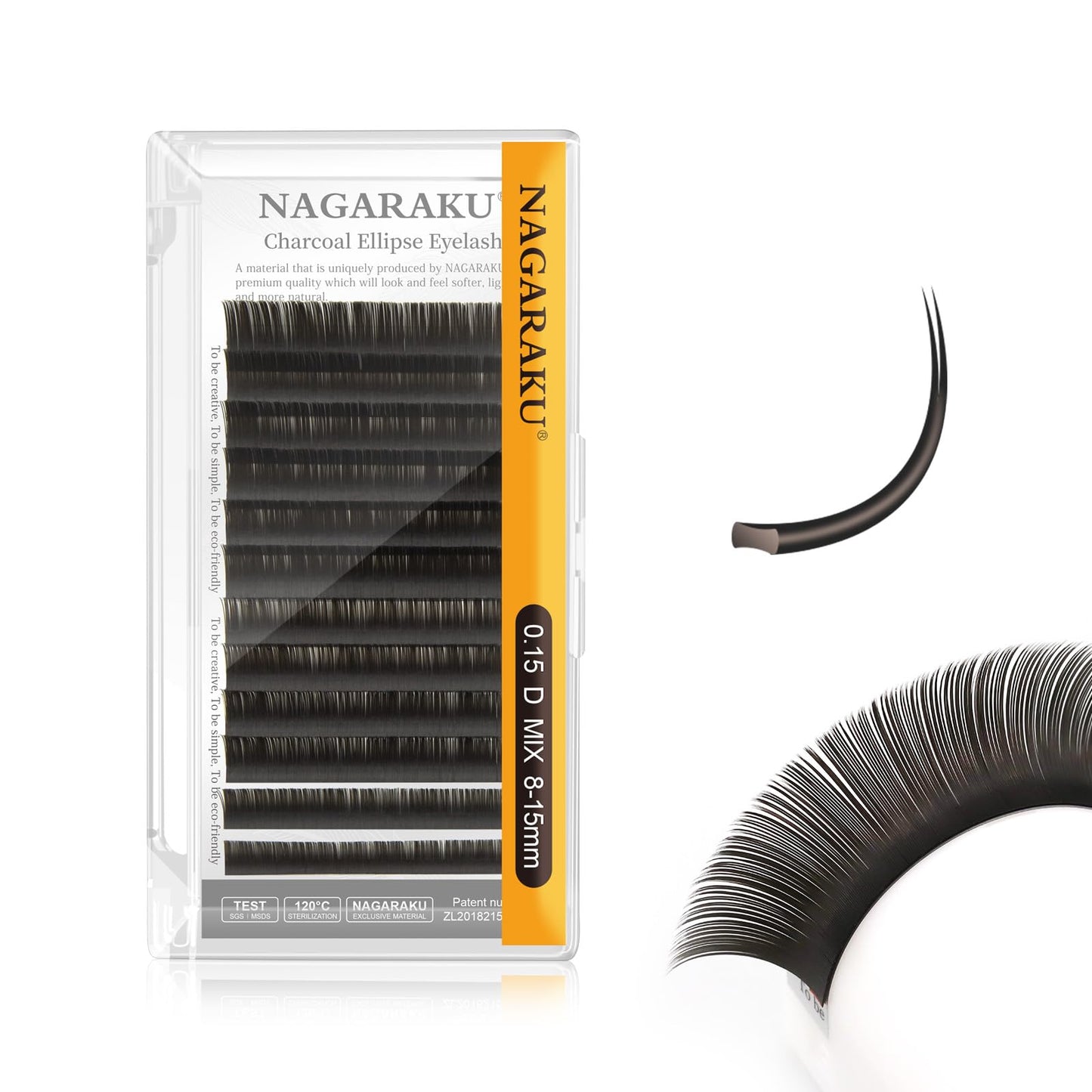 Nagaraku Double Tips Flat Ellipse Eyelash Extensions Supplies 0.15 D Curl 8-15Mm Mix Natural Charcoal Color Faux Mink Super Soft