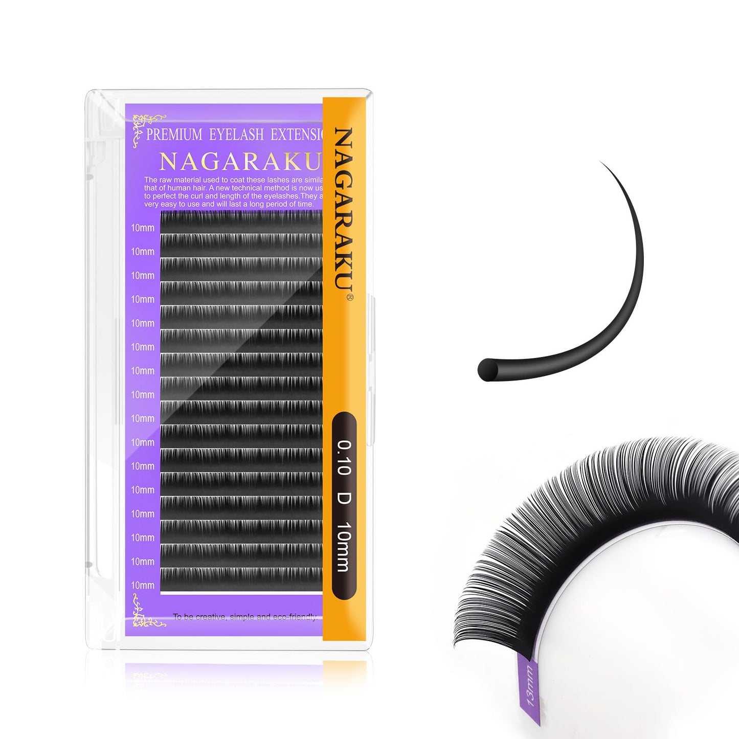 Nagaraku Eyelash Extensions 0.10 Mm D Curl 10Mm Premium Individual Classic Lashes Soft Natural Matte Black 16 Rows Professional