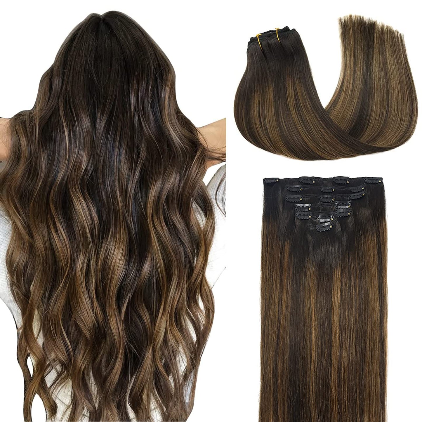 Doores Hair Extensions Clip In Balayage Natural Black To Chestnut Brown Remy Human Hair Clip In Extensions Natural Hair Extensio