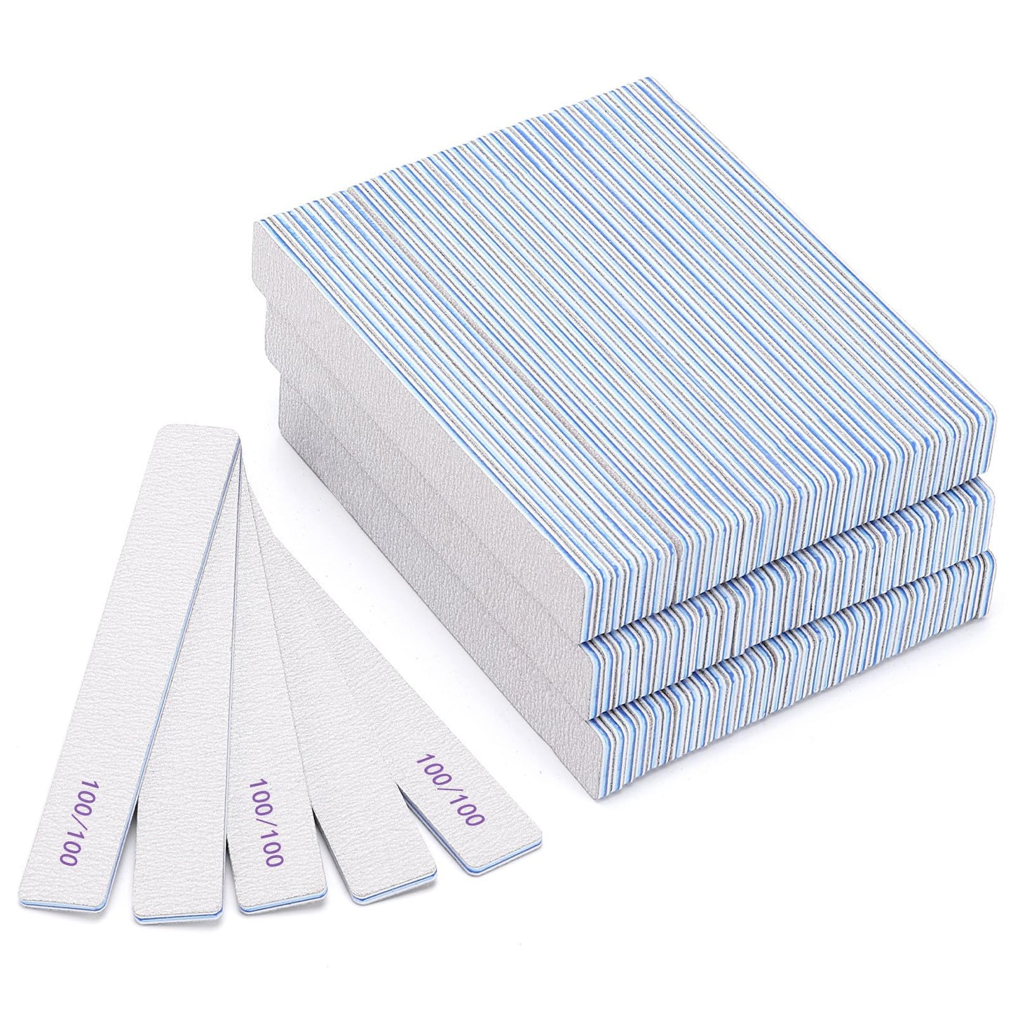 100 Pieces Rectangle Nail Files 100/100 Grit, Reusable Nail Buffers Double Sided Emery Boards Fingernail Files For Acrylic Nails