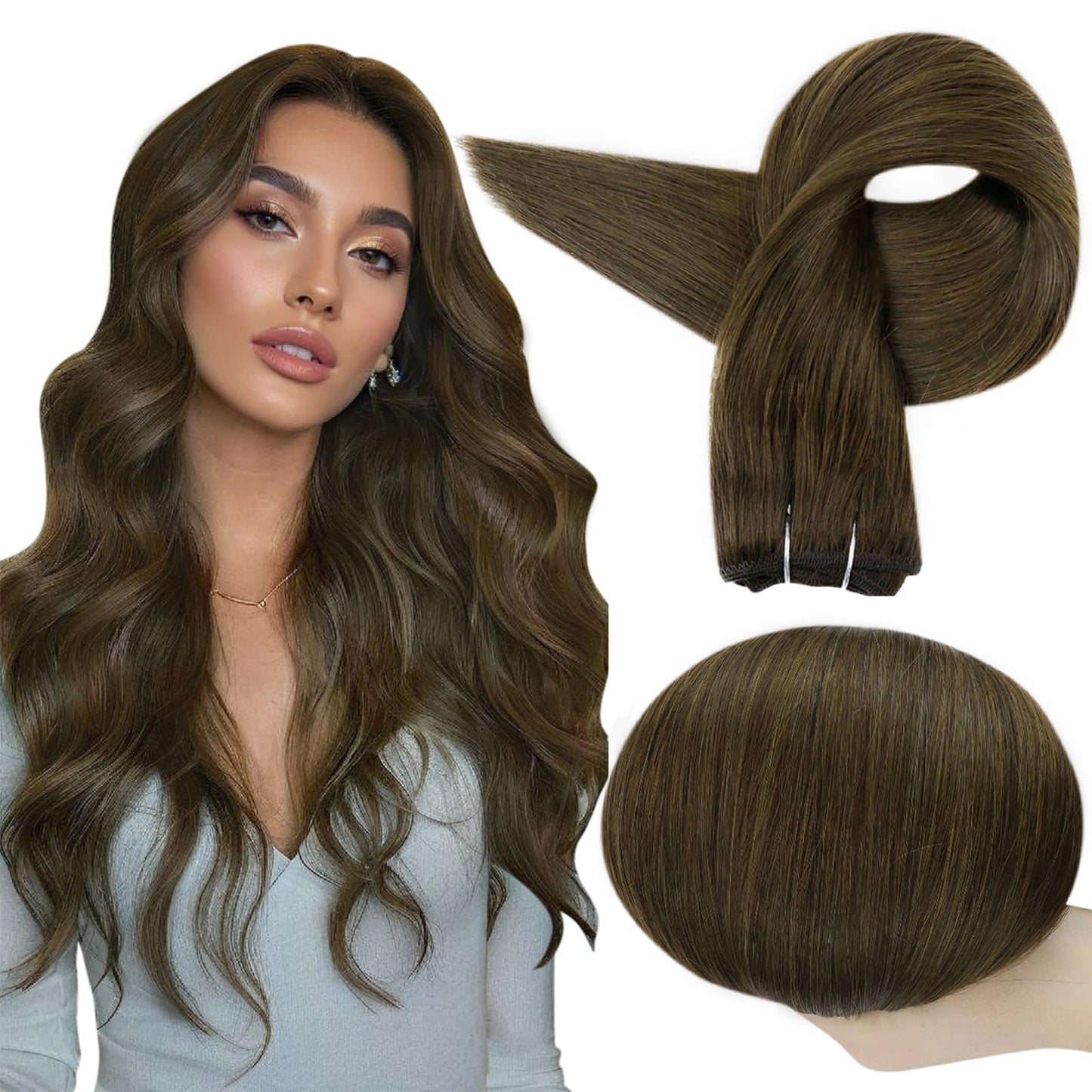 Full Shine Weft Hair Extensions Sew In Extensions Color Darker Brown Real Hair Extensions Sew In For Women Sew In Hair Extension