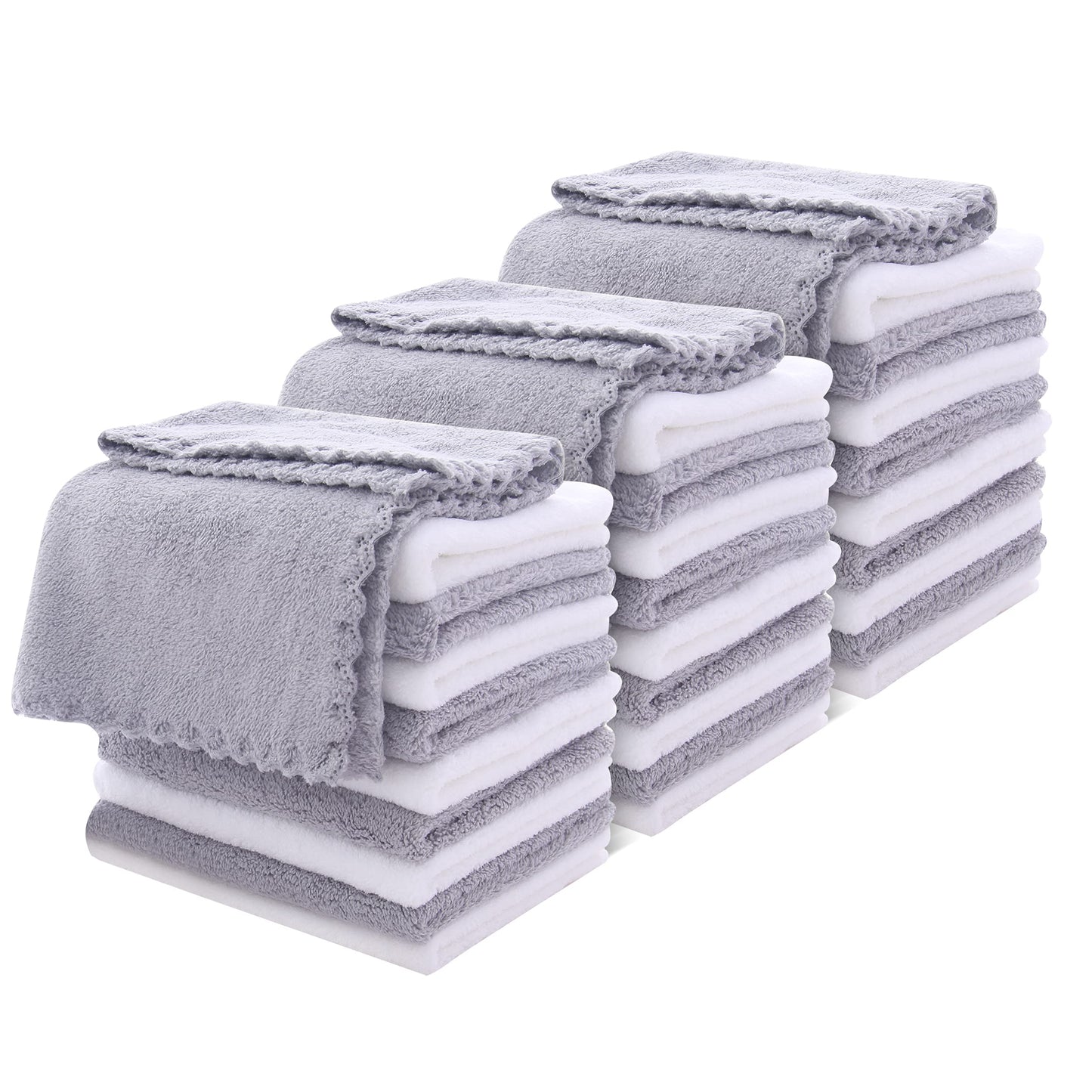 Moonqueen 30 Pack Microfiber Face Towel - Premium Soft Makeup Remover Cloths (White-Grey, 30 Pack)