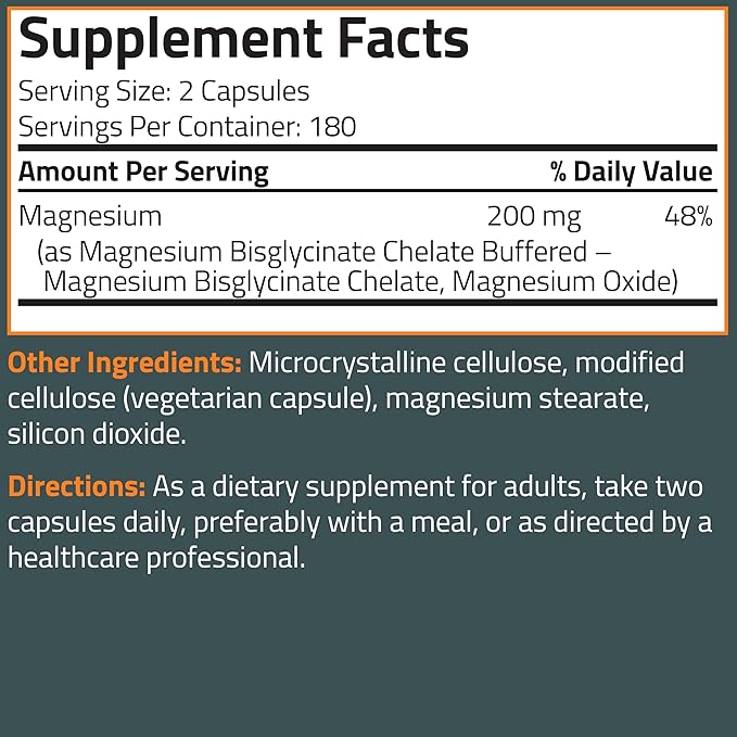 Bronson Magnesium Glycinate 200mg High Absorption Chelated Buffered Gentle On The Stomach Non-GMO, 360 Vegetarian Capsules