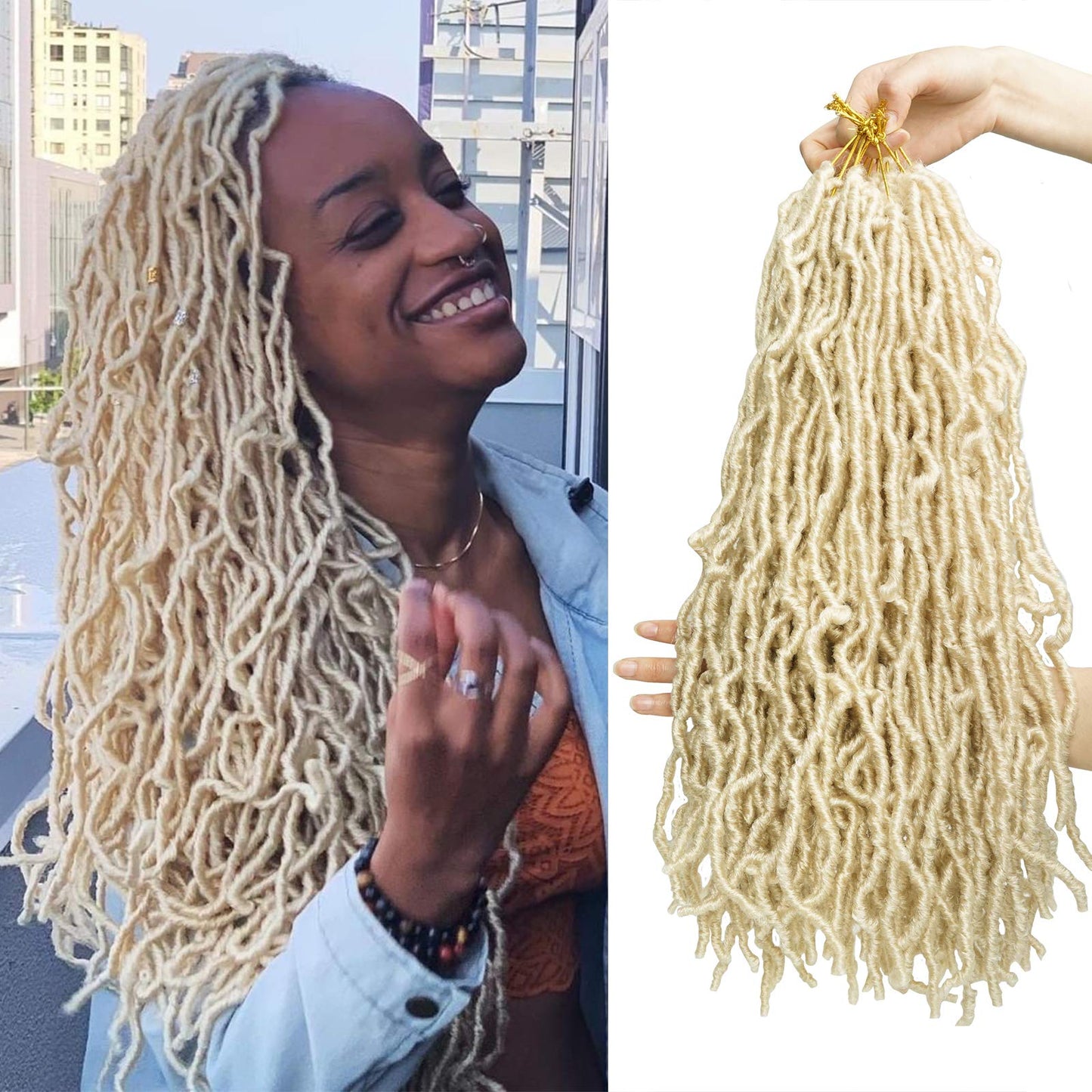 18 Inch New Faux Locs Crochet Hair 6 Packs Crochet Locs Pre-Looped Soft Locs Braiding Synthetic Hair Extensions 12 Strands/Pack