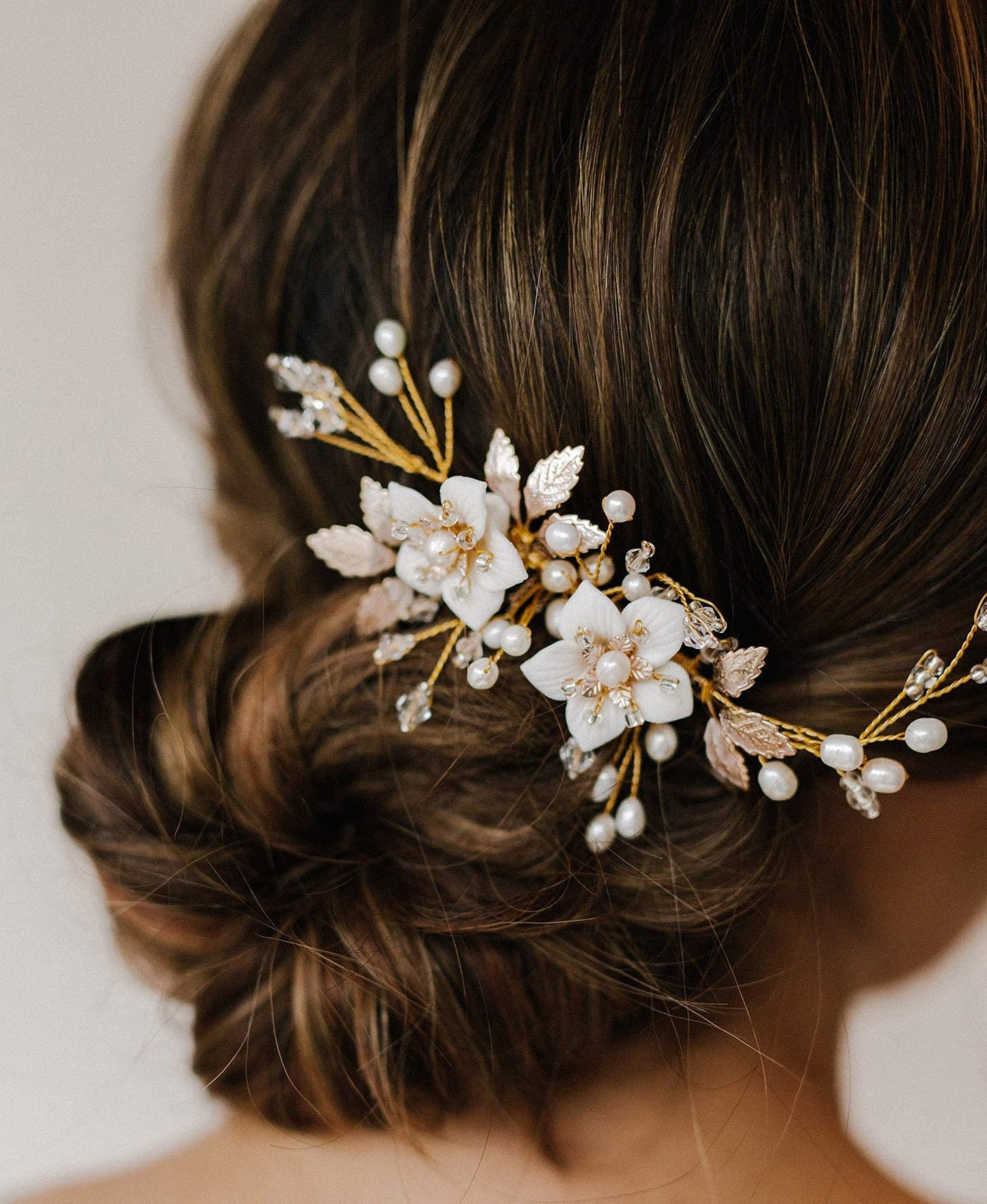 Sweetv Wedding Hair Comb For Bridal Hair Accessories, Handmade Flower Bridal Hair Clip Hair Pieces, Gold, 5.12 *2.75 Inches, 1 C
