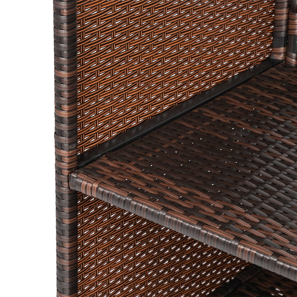 HiiKaa Patio Wicker Bar Table,Outdoor Rattan Counter Table with Steel Storage Shelves & Wine Rack for Party,Picnic,Poolside and Backyard,Brown