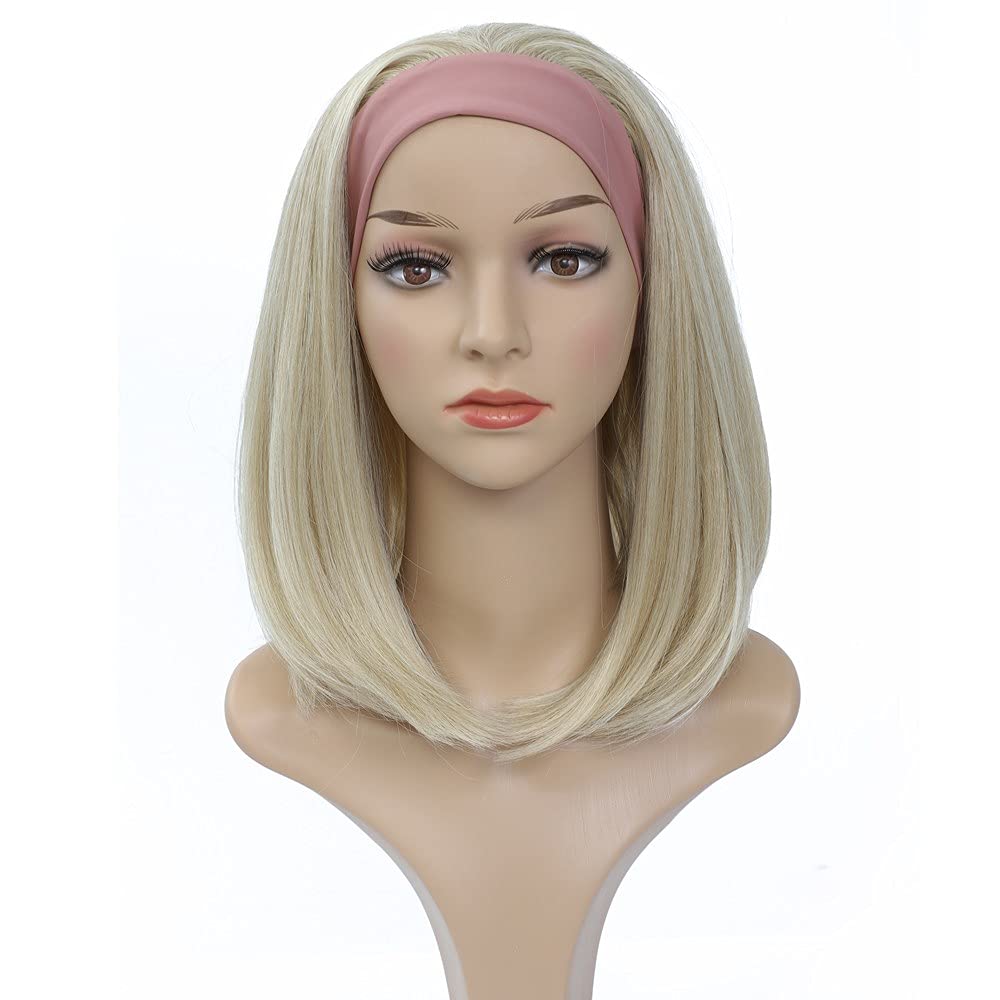 Headband Wigs For Black And White Women Blonde Wig Glueless Synthetic Short Bob Cosplay Wig 180% Density None Lace Front Wigs Fo