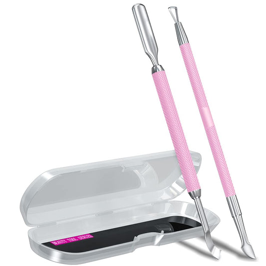 2Pcs Metal Mauve/Pink Purple Cuticle Pusher And Cutter Remover Salon Quality Stainless Steel Gel Nail Polish Peeler Scraper Dura