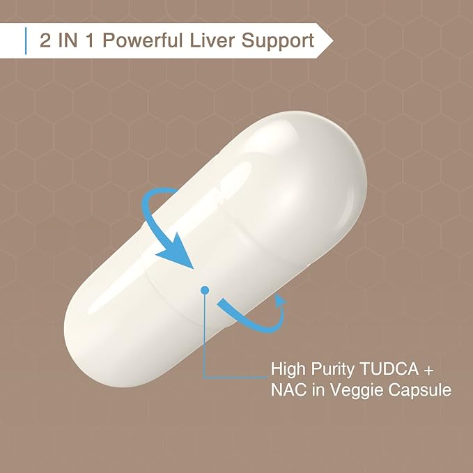 TUDCA with NAC Supplement 1200mg - 60 Capsules,Powerful TUDCA Bile Salt Plus N-Acetyl-Cysteine,Antioxidant Supplements for Liver,Digestion