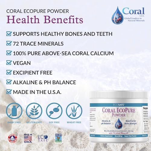 Coral Ecopure Powder, Coral Calcium Powder Supplement with Coral Minerals - 16 Ounces