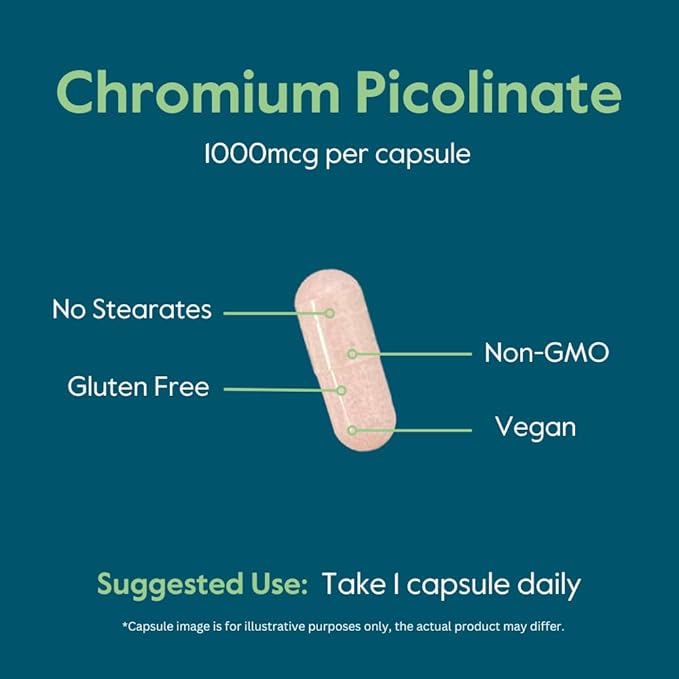 BESTVITE Chromium Picolinate 1000mcg (480 Vegetarian Capsules) (240 x 2) - No Stearates - No Dicalcium Phosphate - Vegan - Gluten Free - Non-GMO
