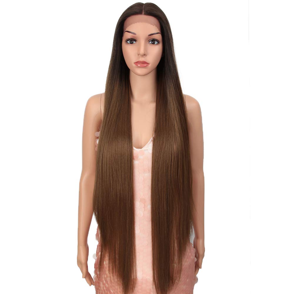 Style Icon 38    Super Long Straight Wigs Lace Front Wigs 6    Deeper Middle Part Blonde Wig Ombre Synthetic Wigs (38'', Tt6/30W