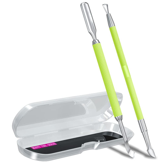 2Pcs Metal Neon Green Cuticle Pusher And Cutter Remover Salon Quality Stainless Steel Gel Nail Polish Peeler Scraper Durable Man