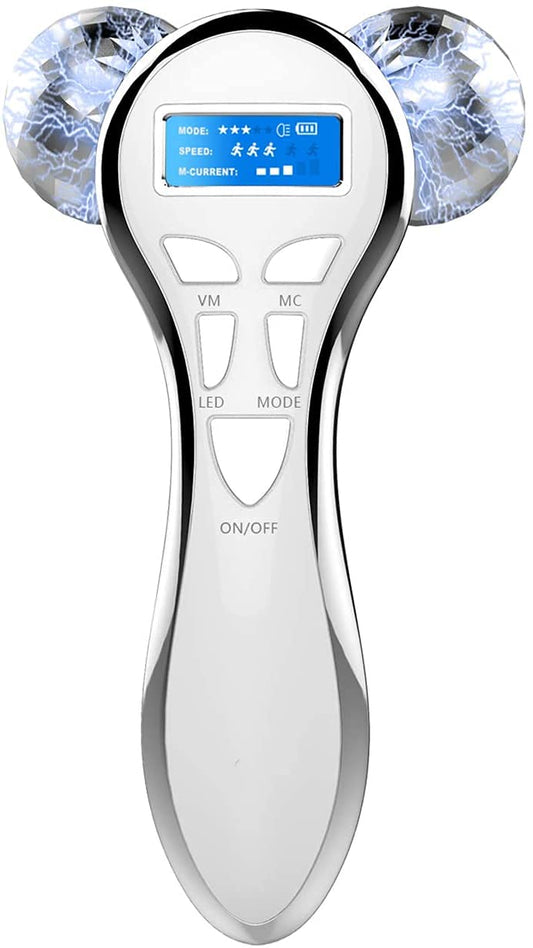 4D Microcurrent Face Massager Roller,Electric Rechargeable Face Lift Roller Arms Legs Massager for Anti Aging Wrinkles Facial Ma