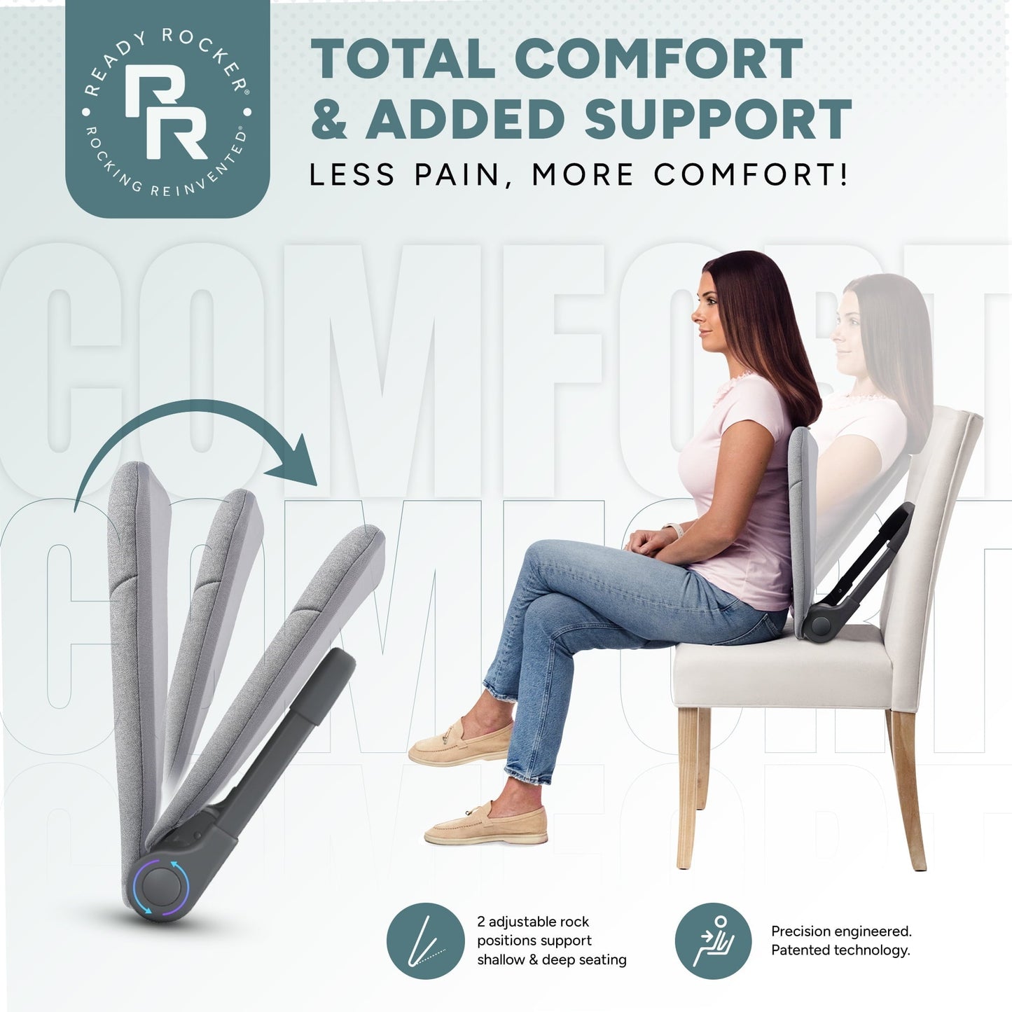 Ready Rocker Deluxe – Adjustable, Portable Rocker, Memory Foam Cover, Slate Grey