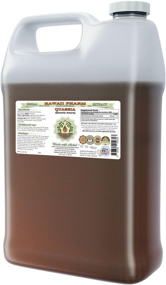 Quassia Alcohol-Free Liquid Extract, Quassia (Quassia Amara) Dried Bark Glycerite Natural Herbal Supplement, Hawaii Pharm, USA 64 fl.oz