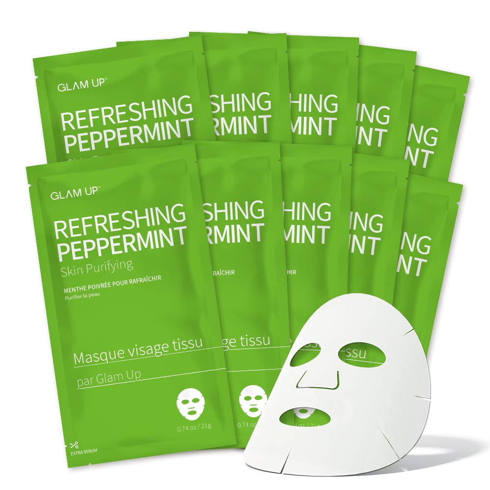 Glam Up Sheet Mask Refreshing Peppermint (10 Sheets) - Calming, Pore Tightening