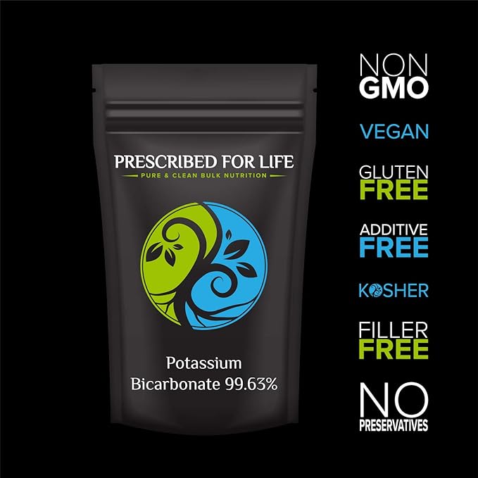 Prescribed for Life Potassium Bicarbonate Powder, Pure USP & Food Grade Potassium Bicarbonate for Plants, Winemaking, & Baking, Crystalline Powder, 39% K (1lb)