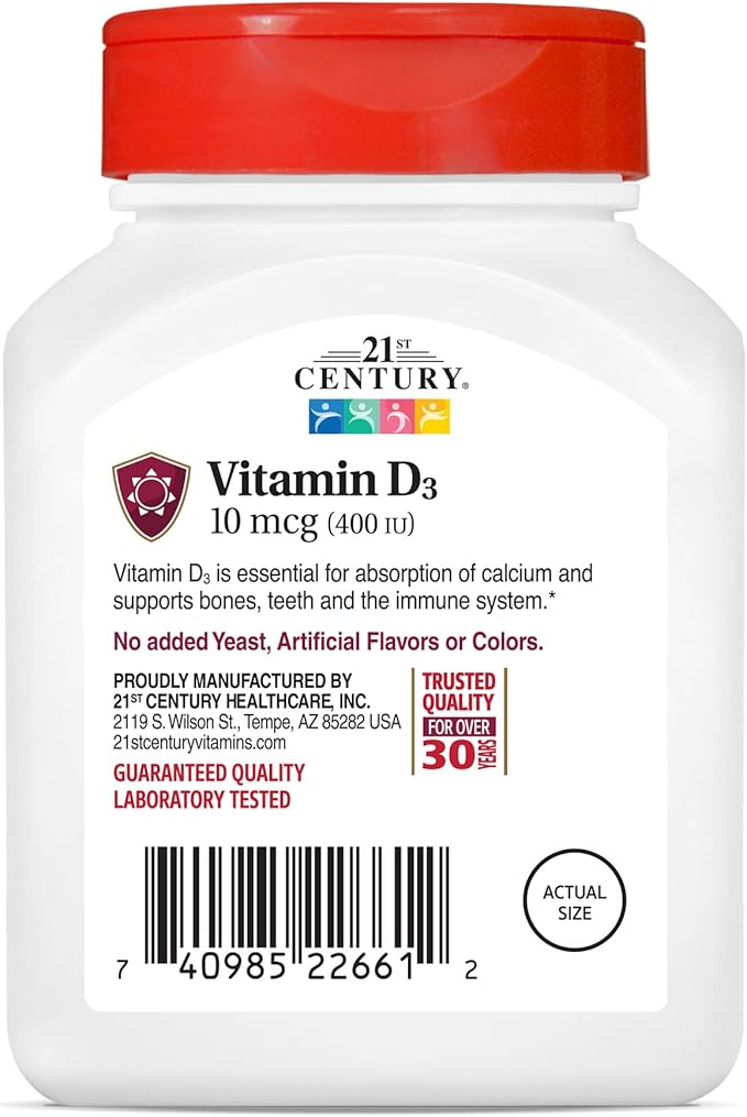 21st Century D3 400 IU Tablets, 100 Count