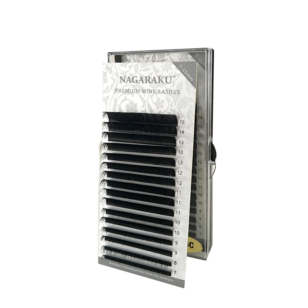 Nagaraku Eyelash Extensions Individual Lashes 0.07Mm J Curl 7-15Mm Mix Tray Classic Matte Black Soft Natural Faux Mink 16 Rows