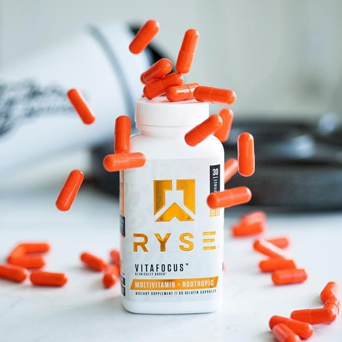 RYSE VitaFocus Brain & Body Supplement - Multivitamin & Nootropic - 13 Essential Vitamins, 8 Essential Minerals, and Cognizin for Cognitive Function, Focus, and Brain Support - 60 Capsules