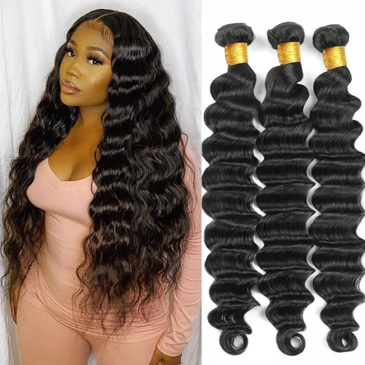 Loose Deep Wave Bundles Unprocessed Virgin Remy Loose Deep Wave Human Hair Bundles For Black Women 14 16 18 Inch Can Be Dyed And