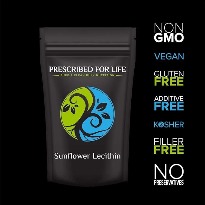 Prescribed For Life Sunflower Lecithin Powder, Unbleached, Gluten Free, Vegan, Non GMO, Soy Free, Kosher, Naturally Rich in Choline & Essential Fatty Acids (20kg / 44lb)