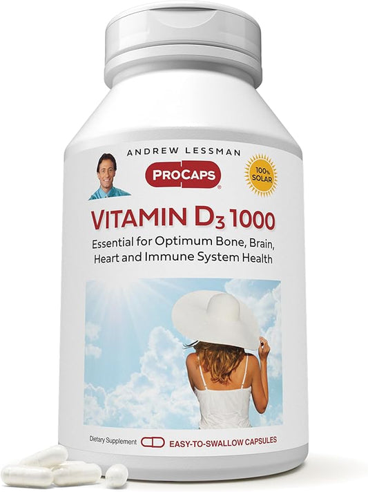 ANDREW LESSMAN Vitamin D3 1000 IU 360 Capsules - High Potency, Essential for Calcium Absorption, Supports Bone Health, Healthy Muscle Function, Immune System, More. Small Easy to Swallow Capsules