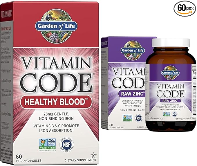 Vitamin Code Healthy Blood 60ct Capsules & Zinc Supplements 30mg High Potency Raw Zinc and Vitamin C Multimineral Supplement