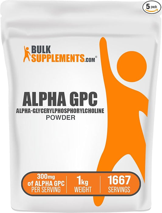 BulkSupplements.com Alpha GPC Powder - Choline Supplements, Alpha GPC 300mg - Acetylcholine Supplements, Unflavored & Gluten Free, 600mg per Serving, 5kg (11 lbs) (Pack of 5)
