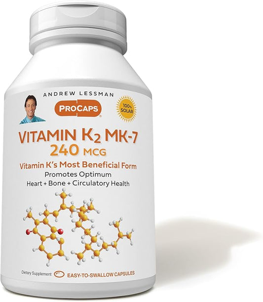 ANDREW LESSMAN Vitamin K2 MK7 240 mcg 360 Softgels - Essential for Healthy Calcium Utilization, Promotes Optimum Skeletal, Heart and Arterial Health. No Additives. Small Easy to Swallow Softgels