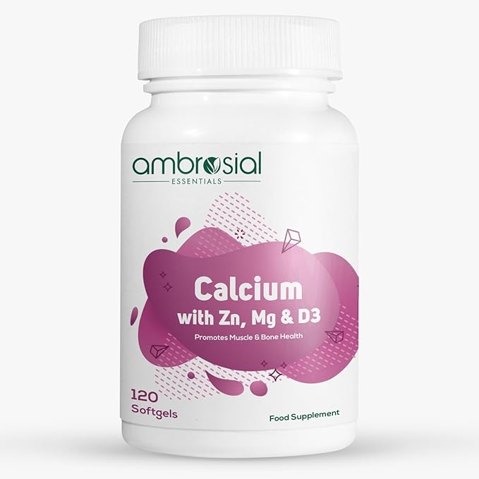 AMBROSIAL Calcium Magnesium Zinc with Vitamin D3 (Pack of 1-120 Softgels)