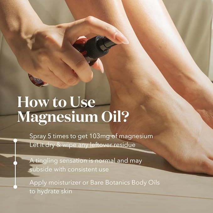 BARE BOTANICS Unscented 8oz Pure Magnesium Oil Spray from the Dead Sea | Rapidly Absorbing | Handpoured in Madison, WI | Supports Sleep & Soothes Sore Muscles