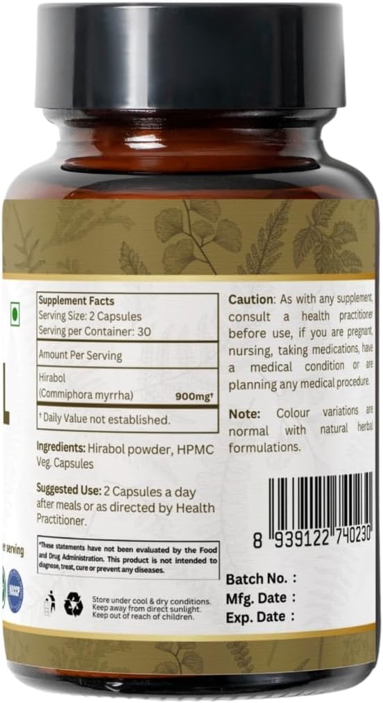 HIRABOL 60 Capsules | Commiphora myrrha (Hirabol) | 900mg per Serving | Natural 60 Capsules