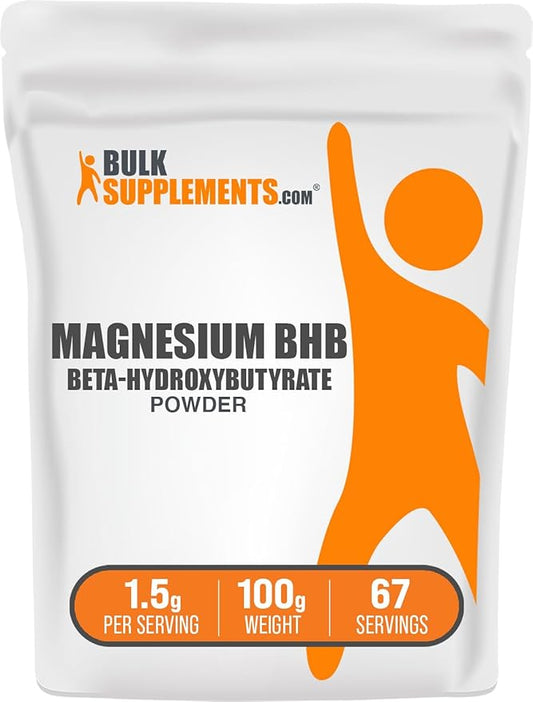 BulkSupplements.com Magnesium BHB Powder - BHB Salts, Beta-HydroxyButyrate Powder - Unflavored & Gluten Free, 1.5g per Serving, 100g (3.5 oz) (Pack of 1)