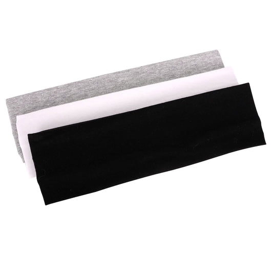 Mapofbeauty 3 Pack Yoga Headbands Stretchy Cotton Head Band Hairwarp Sports Running Exercise Gym (Solid Color)