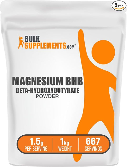 BulkSupplements.com Magnesium BHB Powder - BHB Salts, Beta-HydroxyButyrate Powder - BHB Supplement, Electrolytes Supplement - Gluten Free, 1500mg per Serving, 5kg (11 lbs) (Pack of 5)