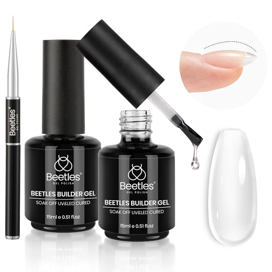 Beetles Builder Gel 2Pcs Clear Builder Gel For Nails 7 In 1 15Ml Nail Thickening Set With Liner Brush Extension Nail Gel For Nai